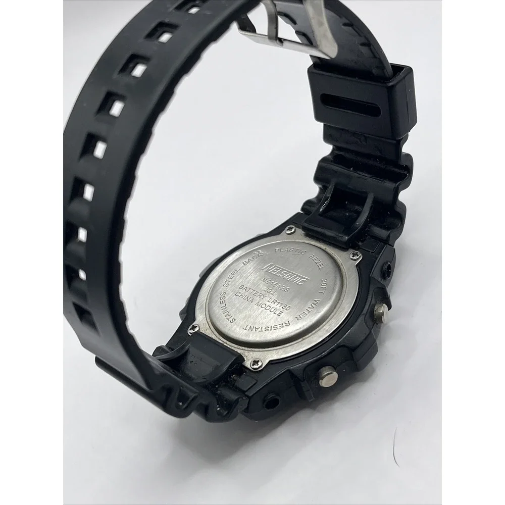 Mens Vintage Nelsonic Digital Watch Black Resin Band- New Battery